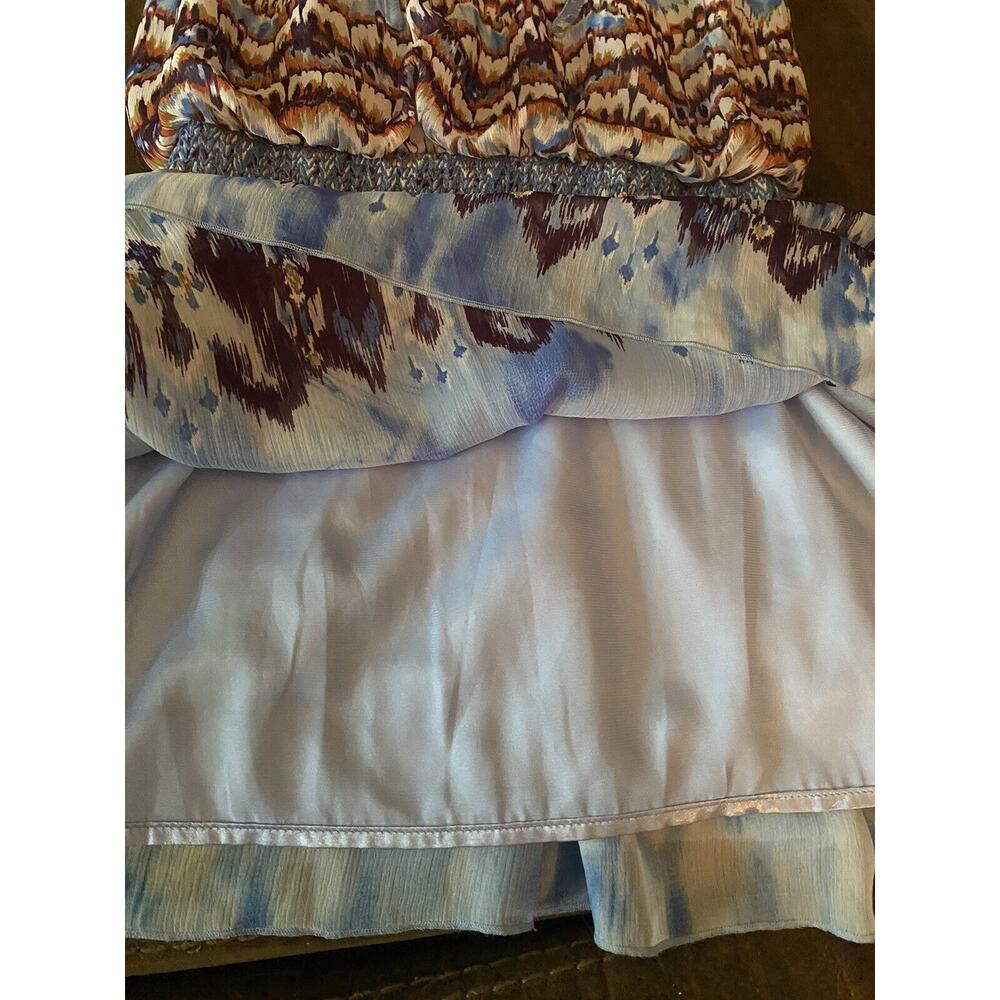 Guess Sz XS Boho Traveler Dress Keyhole Flutter Sleeve Watercolor Print Smocking - Picture 9 of 12